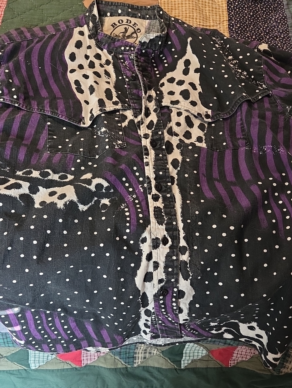 Rodeo Actuve West Western L/S Button-Up Shirt — Black, White & Purple.